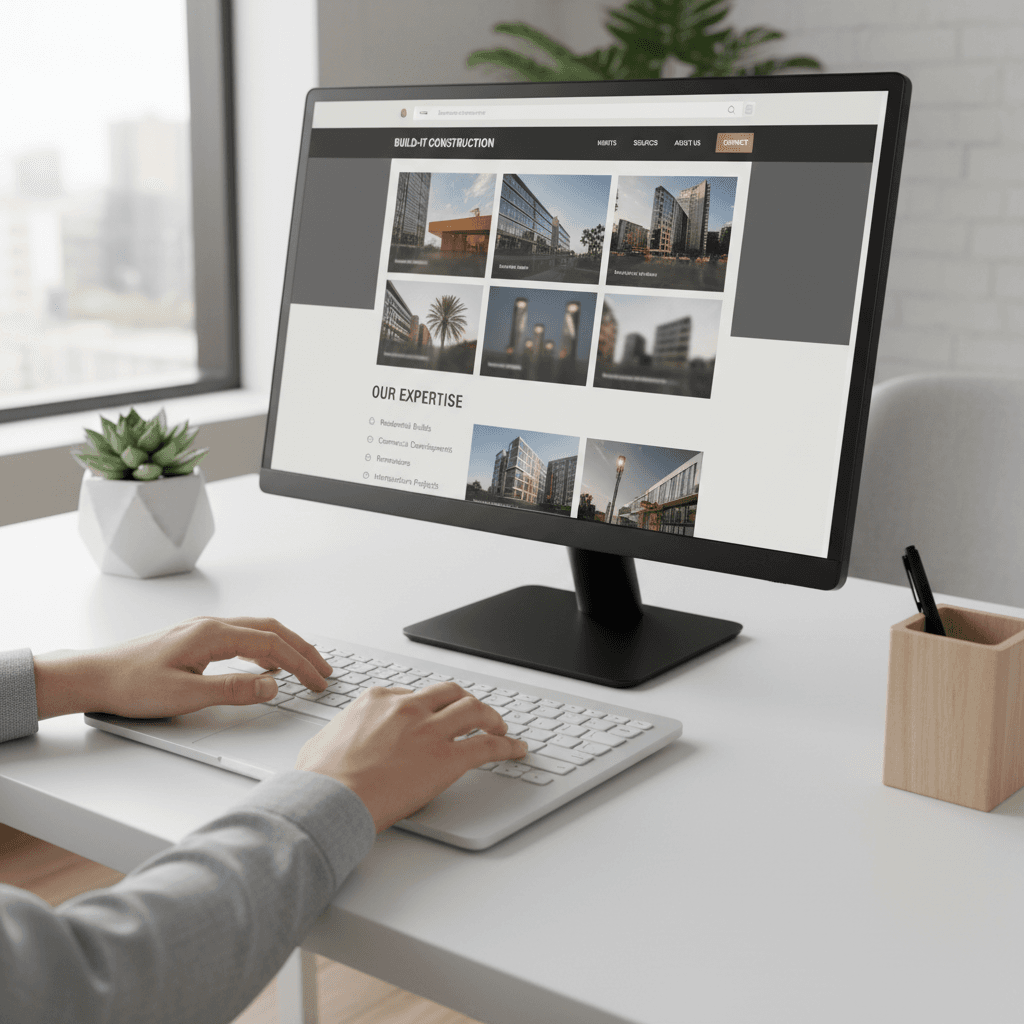 Web designer creating a professional website on laptop
